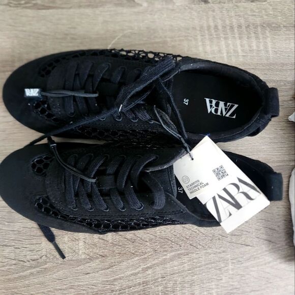 ZARA WOMEN’S MESH DERBY SHOES BACK PULL TAB.LACE-UP CLOSURE 6,5 EU 37. - Picture 2 of 5